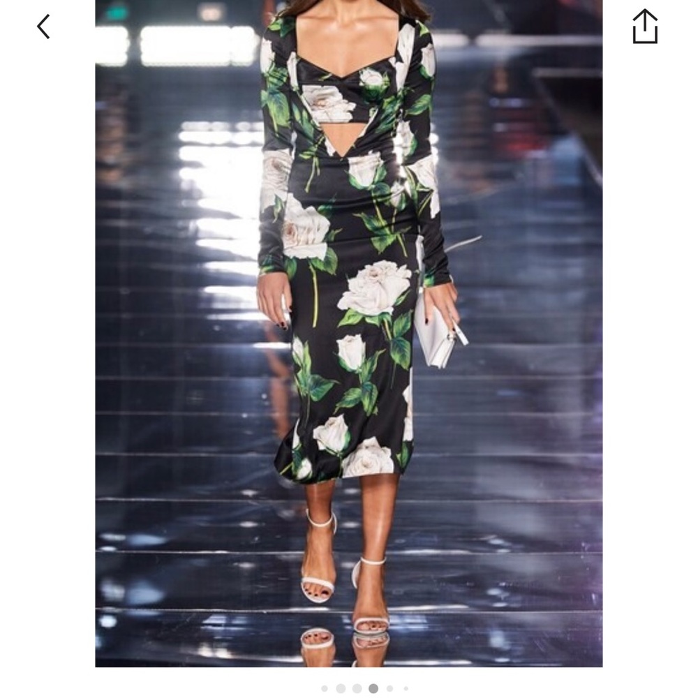 Dolce & Gabbana Black and White Floral Long Sleeve Dress Pristine